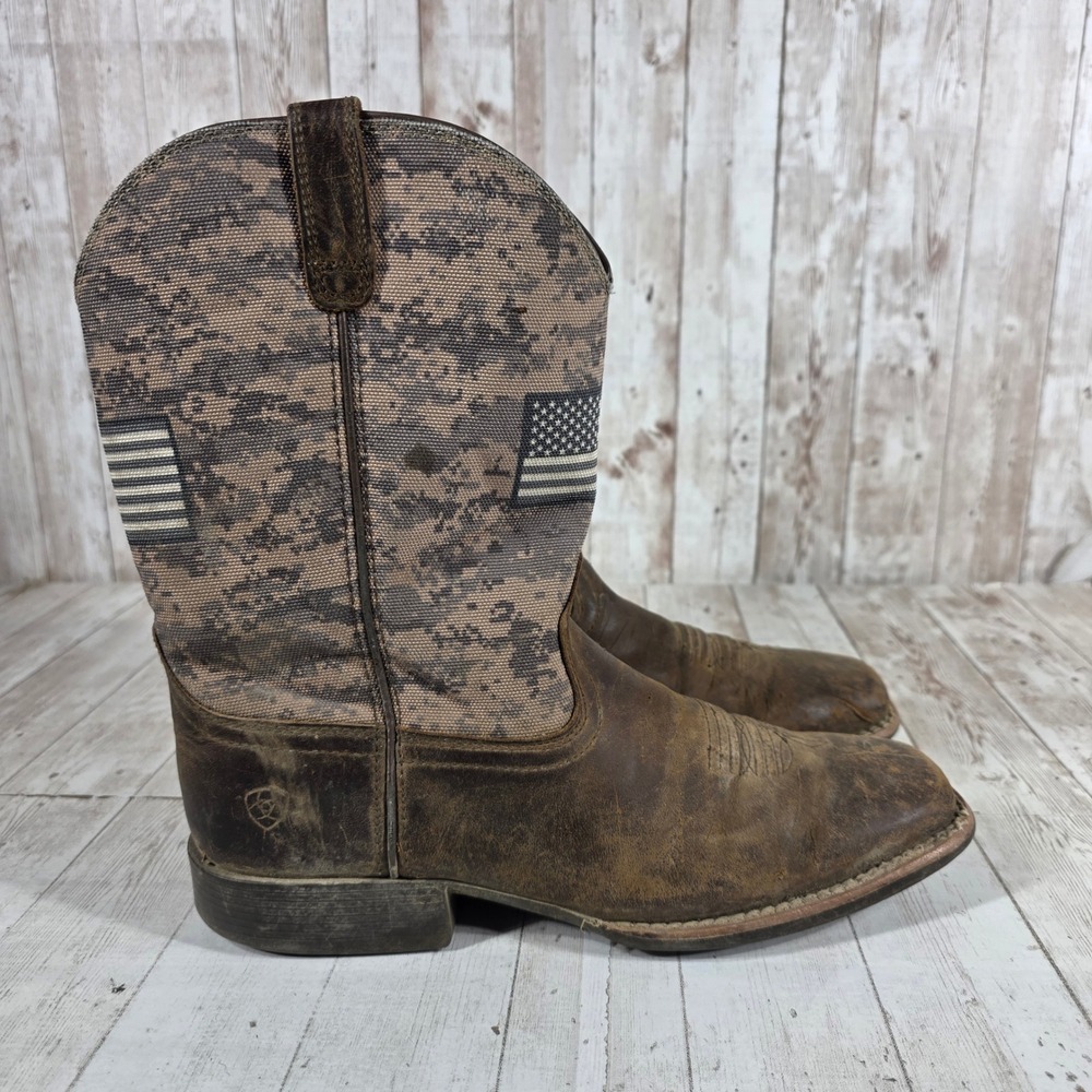 Ariat Sport Patriot Brown Leather Camo American Flag Western Boots 10021275 5